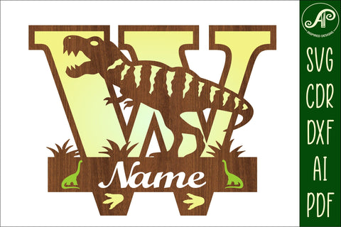 T Rex monogram capital letter W SVG laser cut file SVG APInspireddesigns 