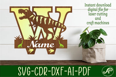 T Rex monogram capital letter W SVG laser cut file SVG APInspireddesigns 
