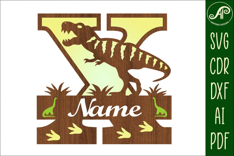 T Rex monogram capital letter X SVG laser cut file SVG APInspireddesigns 