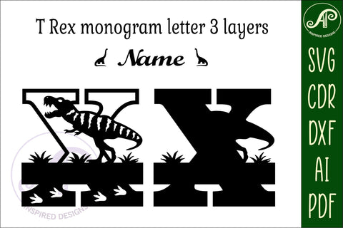 T Rex monogram capital letter X SVG laser cut file SVG APInspireddesigns 