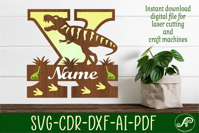 T Rex monogram capital letter X SVG laser cut file SVG APInspireddesigns 