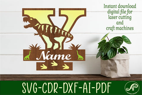 T Rex monogram capital letter Y SVG laser cut file SVG APInspireddesigns 