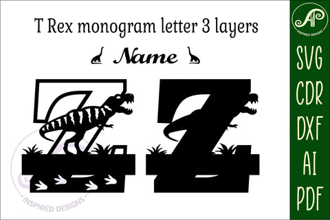 T Rex monogram capital letter Z SVG laser cut file SVG APInspireddesigns 