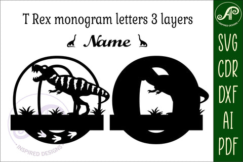 T Rex monogram letter bundle Name signs SVG 3 layer SVG APInspireddesigns 