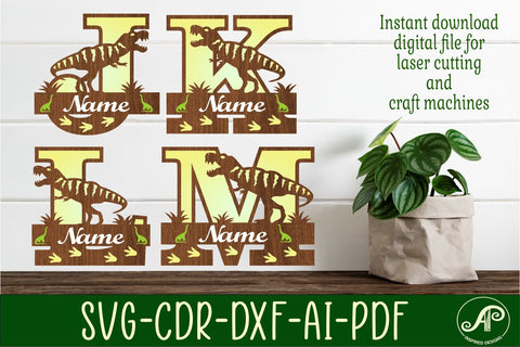 T Rex monogram letter bundle Name signs SVG 3 layer SVG APInspireddesigns 