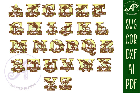 T Rex monogram letter bundle Name signs SVG 3 layer SVG APInspireddesigns 
