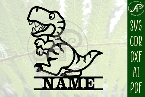 T Rex theme Name sign svg laser cut template SVG APInspireddesigns 