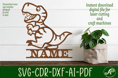 T Rex theme Name sign svg laser cut template SVG APInspireddesigns 