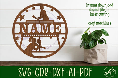Table Tennis female name sign svg laser cut template SVG APInspireddesigns 
