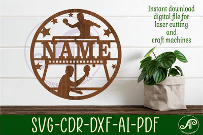 Table Tennis male name sign svg laser cut template SVG APInspireddesigns 