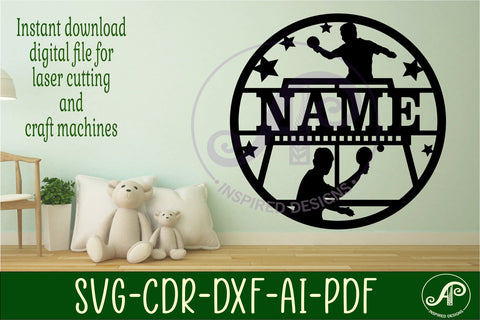 Table Tennis male name sign svg laser cut template SVG APInspireddesigns 