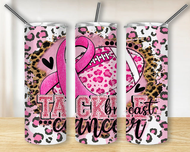 Tackle Breast Cancer Tumbler Template, Breast Cancer And Football 20oz Skinny Tumbler, Pink Ribbon Design Png, Pink Leopard Tumbler Wrap, Breast Cancer Awareness Tumbler Png, Digital Download Sublimation BouDesign 