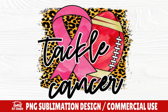 Tackle Cancer PNG, Breast Cancer Awareness, Sublimation Design, Cancer Shirt, Leopard Print, Football Ball Png SVG TonisArtStudio 