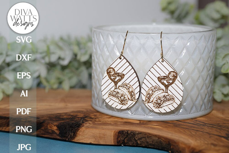 Taco & Margarita Earrings SVG | Glowforge Laser Design | Cinco De Mayo SVG Diva Watts Designs 