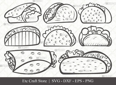 Taco Outline SVG Cut File | Mexican Food Svg | Taco Tuesday Svg | Tacos Svg | Taco Bundle | Eps | Dxf | Png SVG ETC Craft 