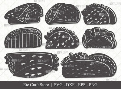 Taco Silhouette SVG Cut File | Mexican Food Svg | Taco Tuesday Svg | Tacos Svg | Taco Bundle | Eps | Dxf | Png SVG ETC Craft 