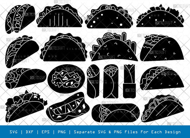 Taco Silhouette, Taco SVG, Mexican Food Svg, Snacks Items Svg, Fast Food Svg, Taco Bundle, SB00831 SVG ETC Craft 