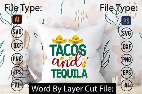 Tacos And Tequila SVG Cut File SVGs,quotes-and-sayings,food-drink mini-bundles,print-cut,on-sale Clipart Clip Art Sublimation or Vinyl Shirt Design SVG DesignPlante 503 
