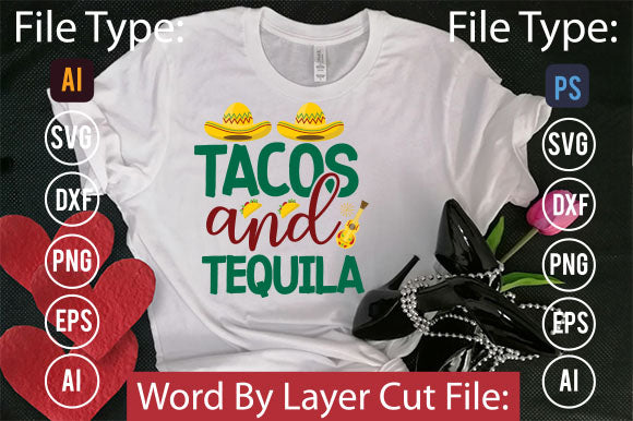 Tacos And Tequila SVG Cut File SVGs,quotes-and-sayings,food-drink mini-bundles,print-cut,on-sale Clipart Clip Art Sublimation or Vinyl Shirt Design SVG DesignPlante 503 