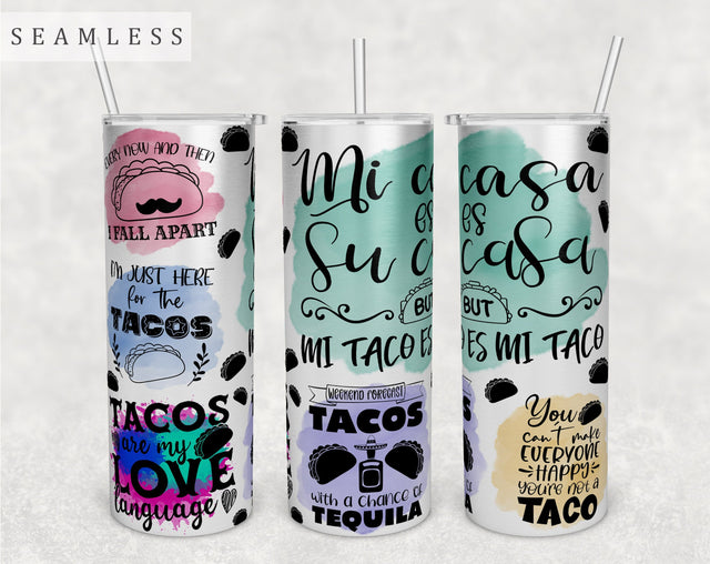 Tacos Quotes Tumbler Wrap, 20 Oz Skinny Tumbler Sublimation Design, Seamless Tacos Lover Tumbler PNG Sublimation HappyDesignStudio 