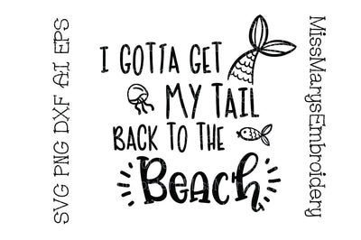 Tail Back to the Beach SVG MissMarysEmbroidery 