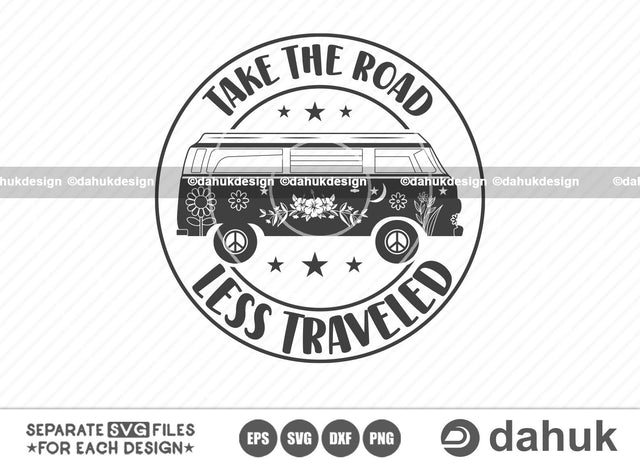Take The Road Less Traveled, Hippie Van svg, Hippie soul svg, Camper van svg, Hippie girl svg, Hippie bus svg, Cut file, for silhouette, svg, eps, dxf, png, clipart cricut design space, vinyl cut files SVG dahukdesign 
