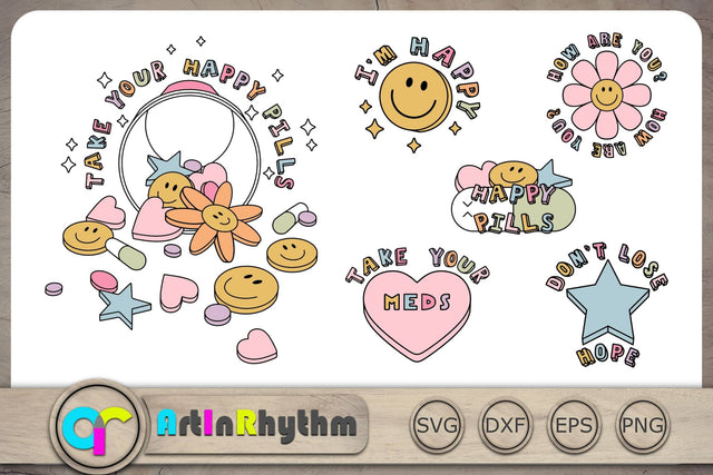 Take your happy pills Svg, Retro Groovy Svg, Hippie Svg, Mental Health Matters SVG Artinrhythm shop 