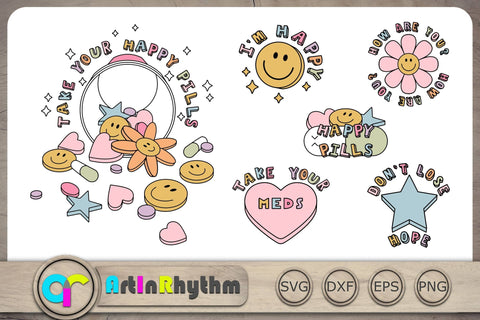 Take your happy pills Svg, Retro Groovy Svg, Hippie Svg, Mental Health Matters SVG Artinrhythm shop 