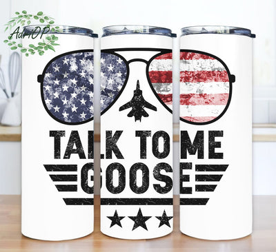 Talk To Me Goose 20oz Skinny Tumbler Png, Top Gun Tumbler, Maverick Png, Sunglasses American Flag Png, Patriotic USA Flag Sublimation Sublimation AdriOP 