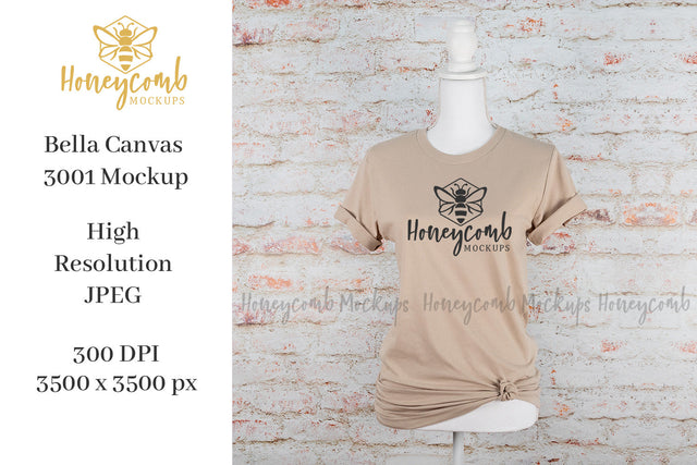 Tan Bella Canvas 3001 Mockup, Women's T-Shirt Mockup, Mannequin Mockup Mock Up Photo Honeycomb Mockups 