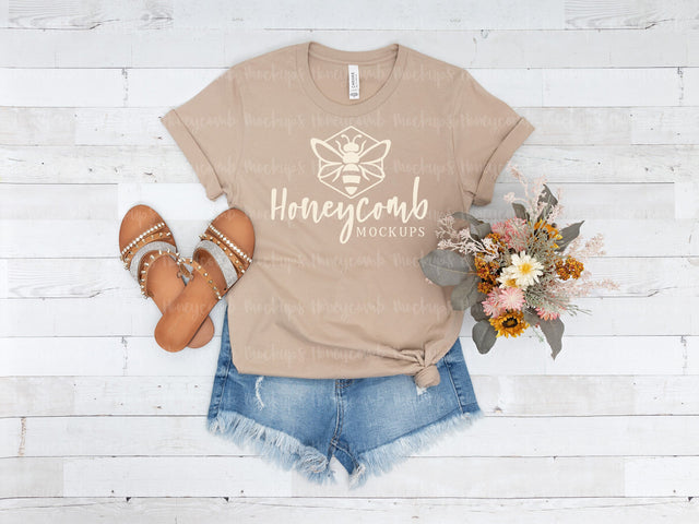 Tan Bella Canvas 3001 Mockup, Women's Tshirt Mockup Mock Up Photo Honeycomb Mockups 