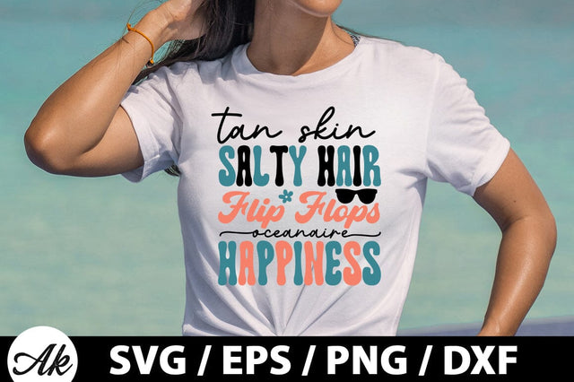 Tan skin salty hair flip flops ocean aire happiness Retro SVG SVG akazaddesign 