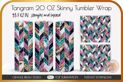 Tangram Glitter Skinny Tumbler Wrap PNG Design Sublimation OrangeBrushStudio 