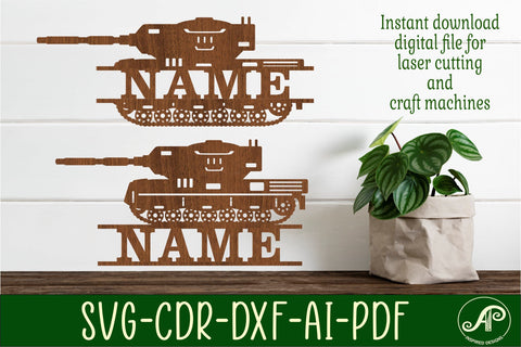 Tank Name sign svg laser cut template, wall art SVG APInspireddesigns 