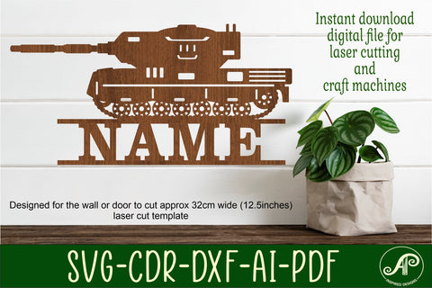 Tank Name sign svg laser cut template, wall art SVG APInspireddesigns 