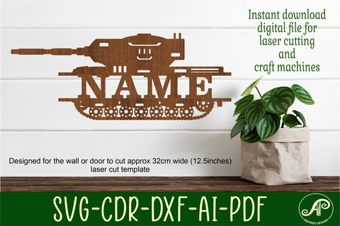 Tank Name sign svg laser cut template, wall art SVG APInspireddesigns 