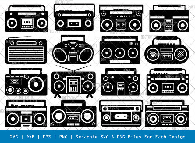 Tape Recorder SVG, Radio Silhouette, Boombox Svg, Recorder Svg, Music Svg, Audio Tape Svg, Radio Bundle SVG ETC Craft 