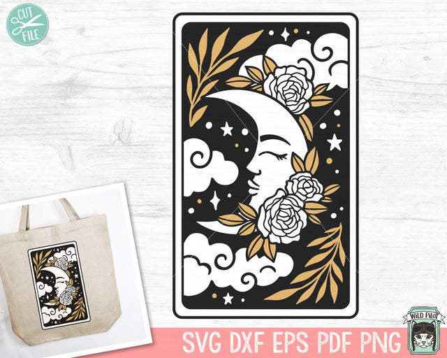 Tarot Card Moon svg, Floral Moon Tarot svg file, Flower Moon Tarot Card svg, halloween svg, gothic svg, mystical svg, witchy svg, fortune teller svg, celestial svg SVG Wild Pilot 