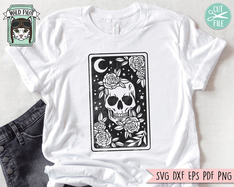 Tarot Card Skull svg, Floral Skull Tarot svg file, Death Tarot Card svg, halloween, gothic, flower skull svg, witchy svg, Tarot card png SVG Wild Pilot 