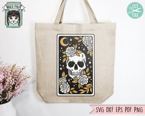 Tarot Card Skull svg, Floral Skull Tarot svg file, Death Tarot Card svg, halloween, gothic, flower skull svg, witchy svg, Tarot card png SVG Wild Pilot 