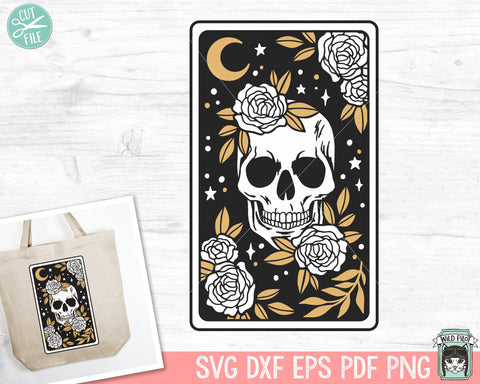 Tarot Card Skull svg, Floral Skull Tarot svg file, Death Tarot Card svg, halloween, gothic, flower skull svg, witchy svg, Tarot card png SVG Wild Pilot 