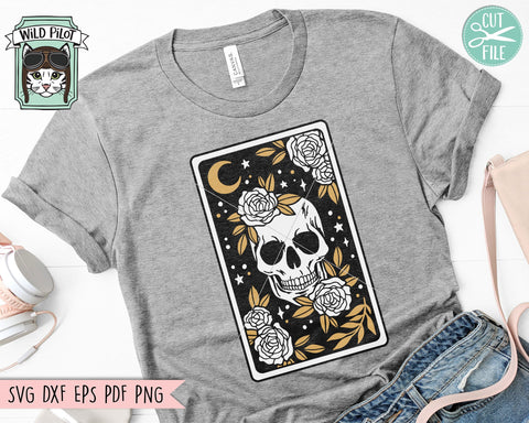 Tarot Card Skull svg, Floral Skull Tarot svg file, Death Tarot Card svg, halloween, gothic, flower skull svg, witchy svg, Tarot card png SVG Wild Pilot 