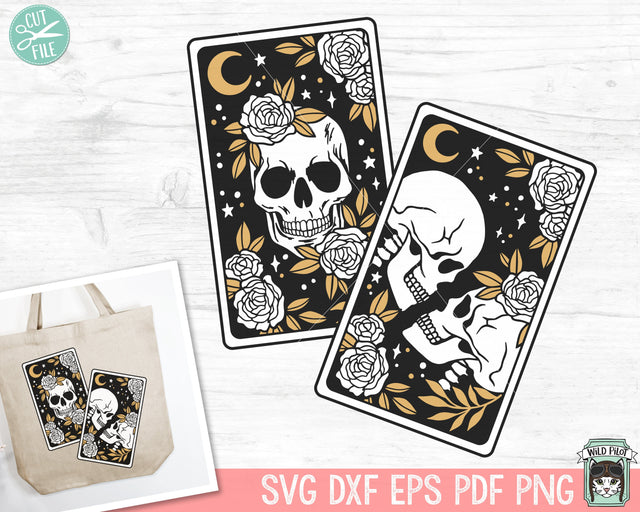 Tarot Card Skull svg, Floral Skull Tarot svg file, Death Tarot, Lovers Tarot Card svg, halloween, gothic, flower skull svg file, witchy svg SVG Wild Pilot 