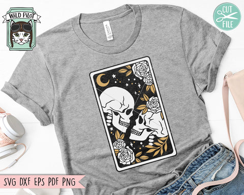 Tarot Card Skull svg, Floral Skull Tarot svg file, Lovers Tarot Card svg, halloween, gothic, flower skull svg, witchy svg, Tarot card png SVG Wild Pilot 