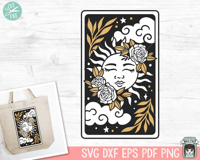 Tarot Card Sun svg, Floral Sun Tarot svg file, Flower Sun Tarot Card svg, halloween svg, gothic svg, mystical svg, witchy svg, fortune teller svg, celestial svg SVG Wild Pilot 