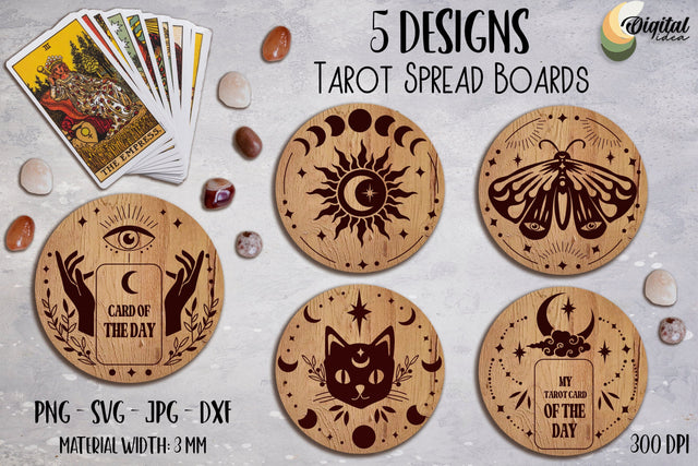 Tarot Spread Boards Bundle. Lasercut Card of the day Mats SVG Evgenyia Guschina 