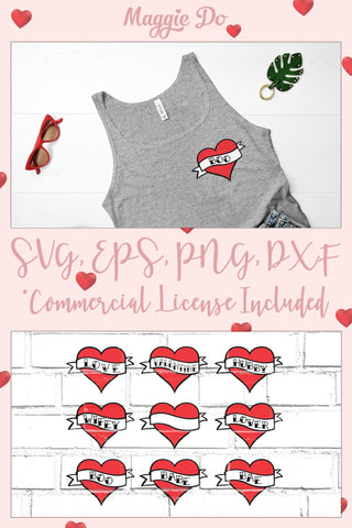 Tattoo Hearts SVG| Valentine's love Bundle vintage ink hubby SVG Maggie Do Design 