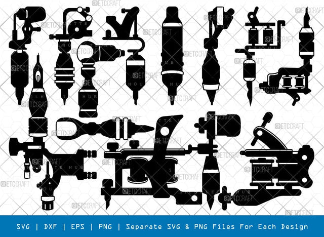 Tattoo Machine Silhouette, Tattoo Machine SVG, Tattoo Gun Svg, Tattoo Ink Machine Svg, Tattoo Pen Svg, Tattoo Machine Bundle, SB00877 SVG ETC Craft 