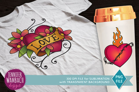 Tattoo Style Designs for Sublimation, PNG, Set of 5, SUBLIMATION, Retro Tattoos SVG Jennifer Wambach Design 