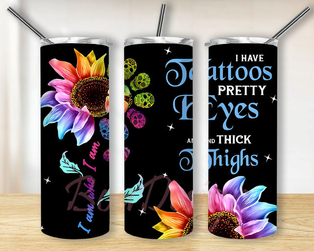 Tattoo Sunflower 20 oz Skinny Tumbler Sublimation Designs For Straight/Tapered PNG Files Digital Download Sublimation BouDesign 